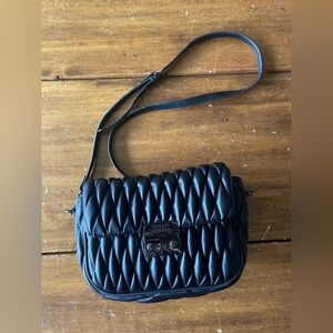 Badgley Mischka Black Quilted Crossbody Shoulder Bag Purse Vegan Leather